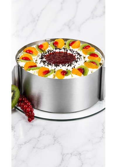 Ayarlanabilir Kek Kalıbı - Ölçekli Pandispanya Halkası - 304 Paslanmaz Çelik - 16cm'den 30cm'e Kadar Çap Ayarı Krom
