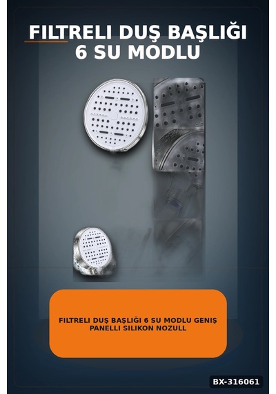 Filtreli Duş Başlığı 6 Su Modlu Geniş Panelli Silikon Nozullu Beyaz Gövde Bx-316061 Diğer