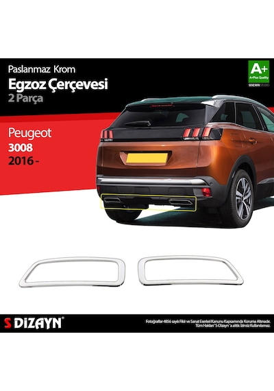 S-dizayn Peugeot 3008 Krom Egzoz Çıkışı 2 Prç. 2016-2023 A+ Kalite