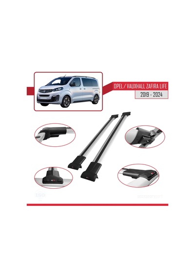 Opel / Vauxhall Zafira Life 2019 Ve Sonrası İle Uyumlu Fly Model Ara Atkı Tavan Barı Gri