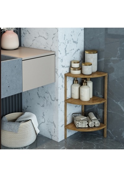 Fida Atlantik Çam Banyo Mutfak Rafı 3 Katlı Ahşap Organizer