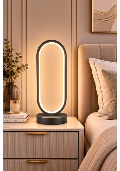 Zzez Siyah Renk Gün Işığı Led Işıklı Modern Tasarım Led Masa Lambası - Abajur - Gece Lambası