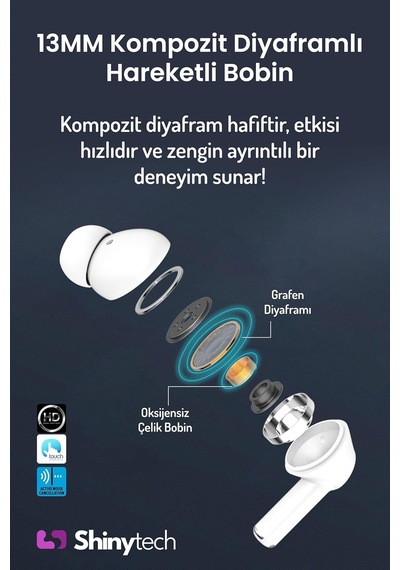 Tr St70 Aktif Gürültü Engelleyici Anc Kablosuz Bluetooth Kulaklık Beyaz Genel