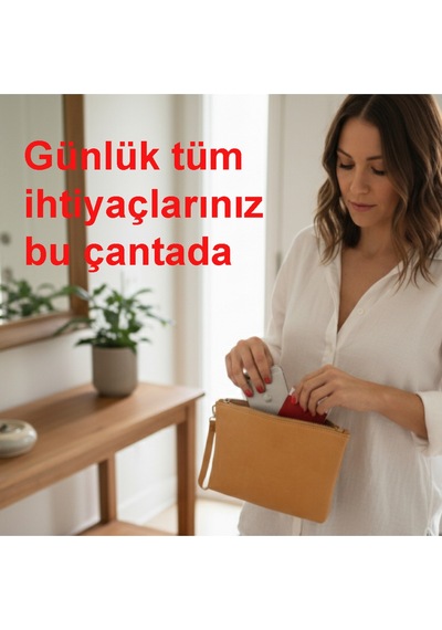 Luqa Leather Özel Tasarım El İşçiliği Deri Clutch Fermuarlı Bilek Çantası Sarı