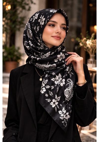 Mavi İpek Siyah Beyaz Serisi Soft Pamuk Şal D9 Çok Renkli