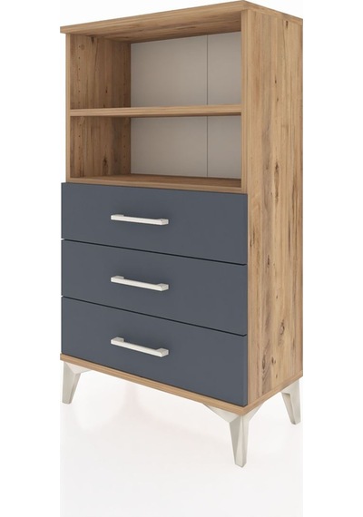 Arges Komodin 2 Raflı 3 Çekmeceli 60x30x106 Çam-antrasit Atlas Çam