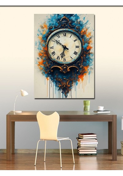 Kanvas Tablo Mavi Desen Eski Saat 100cmx140cm