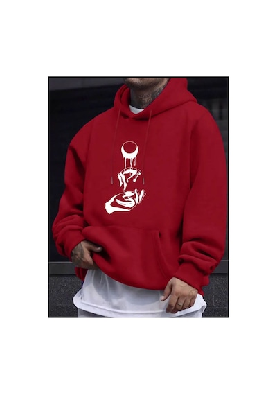 Medinenur Eşsiz Desen Kalın İçi Yumuşacık Sweatshirt Kırmızı