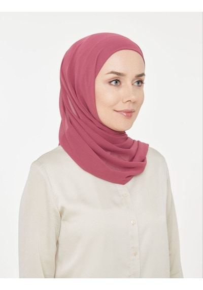 Melodi Scarf Kadın Tesettür Pratik Boru Boneli Hazır Şifon Şal Gül Kurusu Gül Kurusu