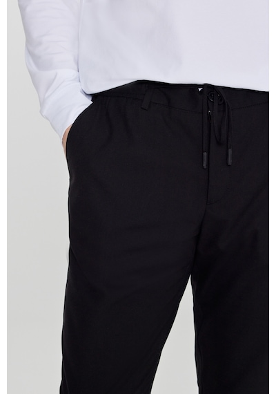 AC&Co / Altınyıldız Classics  Erkek Sıyah Slim Fit Dar Kesim Yünlü Yan Cepli Takım Elbise Pantolonu Siyah