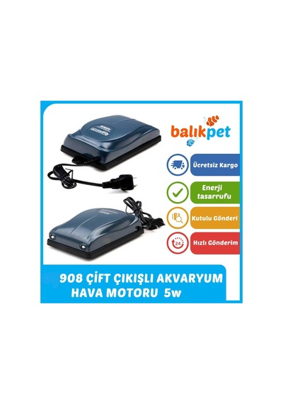 Aquawing 908 Çift Çıkışlı Akvaryum Hava Motoru 5w - 2x4 Litre Min