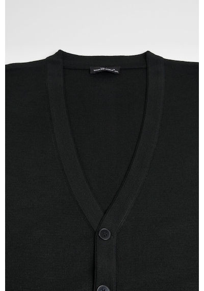 Woolen World Cepli V Yaka Battal Büyük Boy Düğmeli Yünlü Triko Yelek Siyah