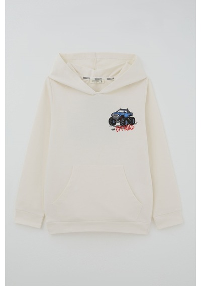 Breeze Erkek Çocuk Sweatshirt Macera Temalı Arazi Aracı Sırt Baskı Detaylı 4-8 Yaş , Krem