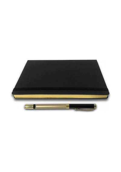 Siyah Vip Set - 15X21 Yaldız Kenar Not Defteri - Metal