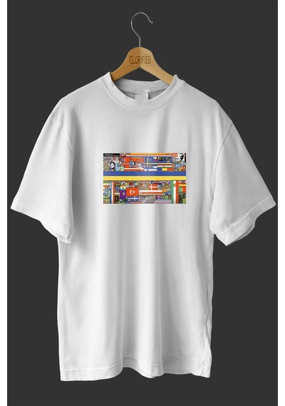 Noıssey -wed Piksel Savaşları Baskılı Oversize T-shirt Tişört Sokak Tarzı Beyaz