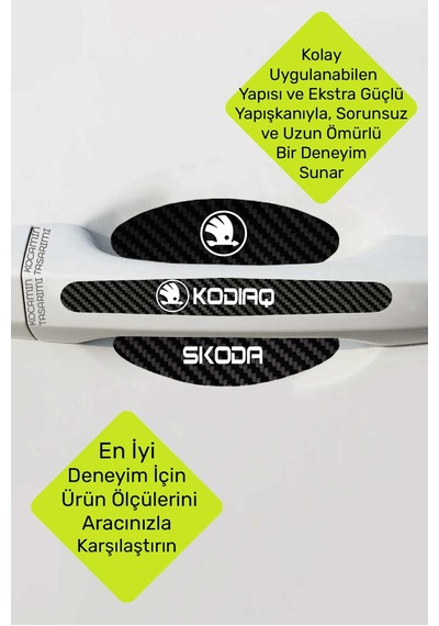 Karbon Desenli Skoda Kodiaq Kapı İçi Kolları Koruma Folyo Seti 8 Parça Dayanıklı, Şık Ve Dekoratif Ürün