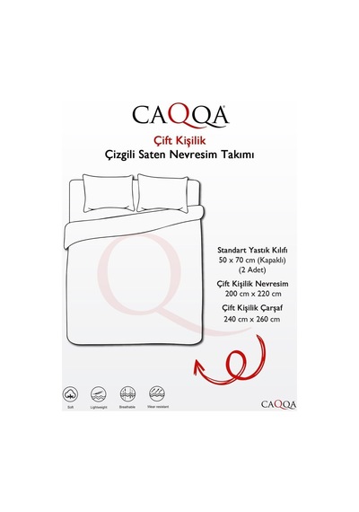 Caqqa Çift Kişilik Çizgili Saten Otel Nevresim Takımı