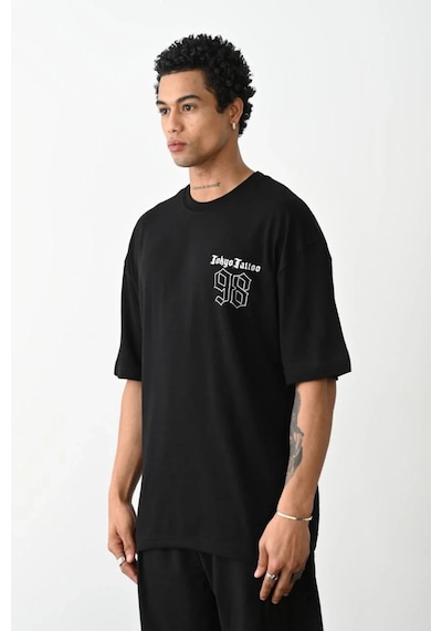Assema Eekek Baskılı Oversize Kısa Kol T-shirt - Siyah Çok Renkli