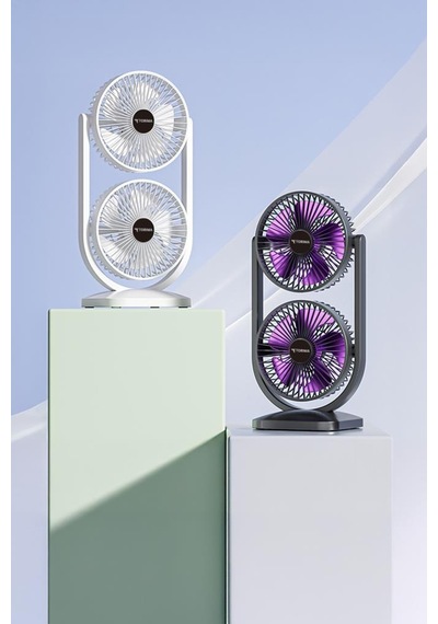 Torima F-22 Siyah Mini Fan Taşınabilir Çift Başlıklı Sessiz Vantilatör Type-c Girişli, 3 Kademeli Hız Ayarı