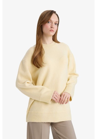Defacto Loose Fit Bisiklet Yaka Triko Kazak Tunik G7239ax25cwyl435 Sarı-yl435