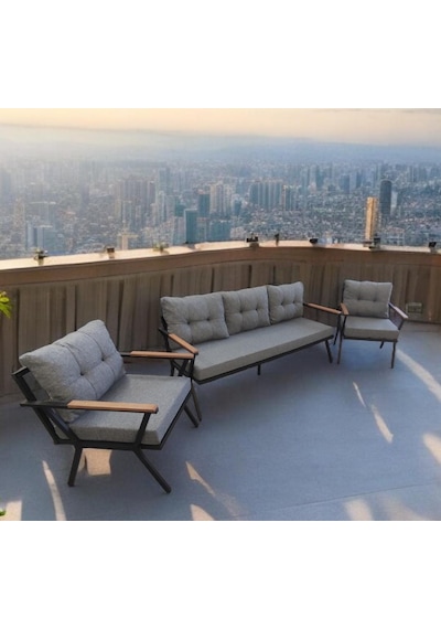 Pimango Pilocca Bahçe Ve Balkon Mobilyası Gri 3+1+1 Gri