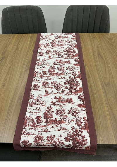 Toile De Jouy Monet Runner 40x110 Cm %100 Pamuk Dijital Baskılı Masa Örtüsü Country Tarzı Fransız Desen Masa Dekoru - Zt710 Kırmızı