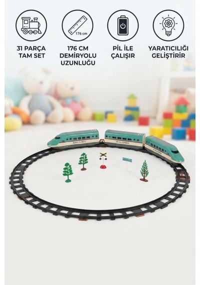 Büyük Hızlı Tren Seti 31 Parça 176 Cm Demiryolu Uzunluğu İle Tren Ve Raylı Oyun Seti