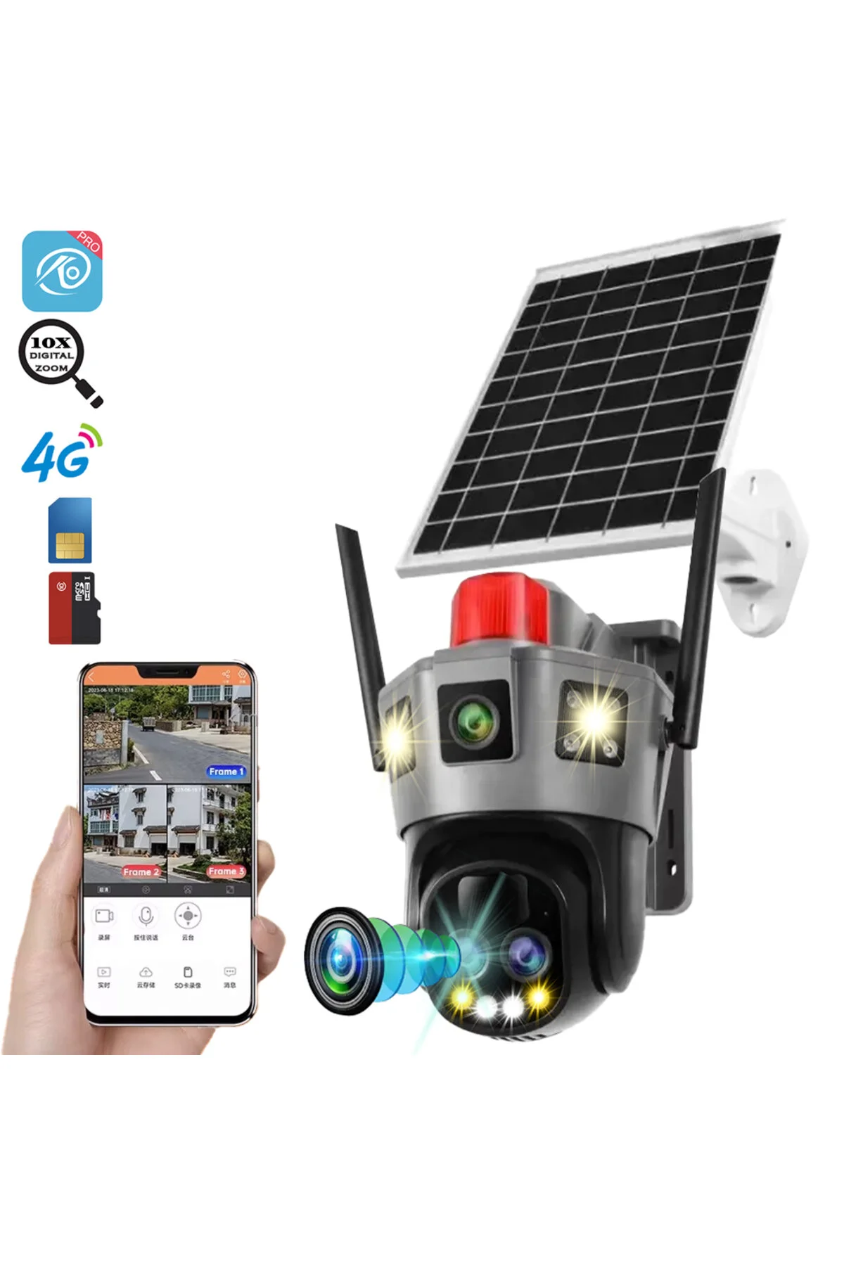 Full Hd 8mp 12.000 Mah Solar Panelli 10x Dijital Zoom'lu Sim Kart İle Çalışan Güvenlik Kamerası