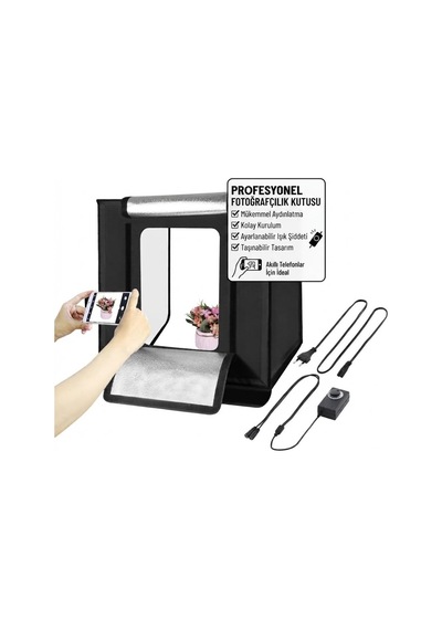 Pro 60x60 Cm Led Işıklı Ürün Fotoğraf Çekim Çadırı 3 Fonlu