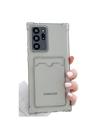 Samsung Galaxy Note 20 Ultra Uyumlu Kılıf Köşe Korumalı Kartlıklı Cüzdanlı Silikon Kapak Füme