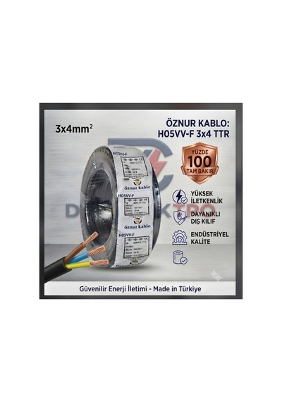Öznur Kablo 3x4 Ttr Yüzde 100 Tam Bakır Kalın Kablo Tse Belgeli 1 Metre  - 896102151