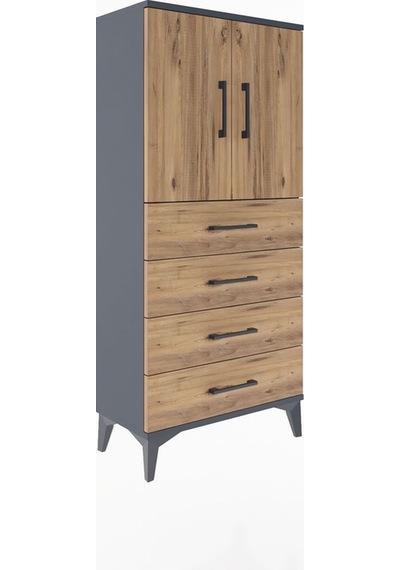 Arges Dolap 2 Raflı 4 Çekmeceli 2 Kapaklı 60x30x134 Antrasit-çam Antrasit