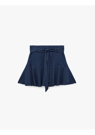 Koton Beli Kuşaklı Bürümcük Kumaş Mini Şort Etek Lacivert 6sal40100ık