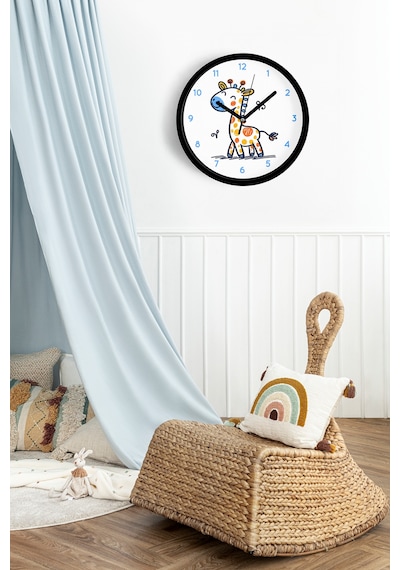 Sevimli Zürafa Çizimli Çocuk Odası Duvar Saati - 30cm - Önü Camlı Siyah Kasa - Sessiz Mekanizma-jh1099 Siyah