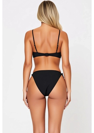 Benerly Kadın Bikini Takımı Bralet Üst U Yaka İnce Askılı Çıkarılabilir D Siyah