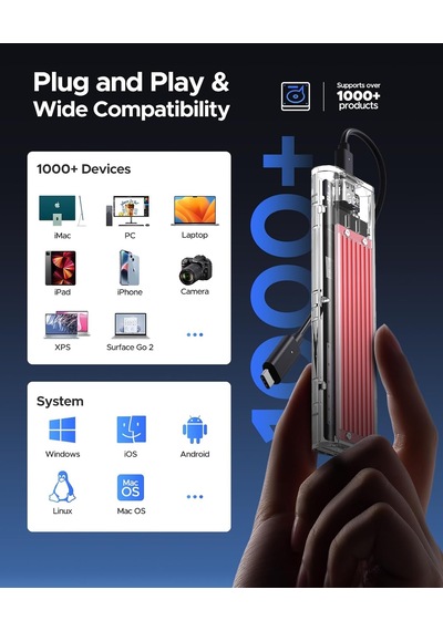 Type-c Nvme M.2 Gen2 10gbps Ssd Hdd Şeffaf Harddisk Kutusu, Kırmızı, Tcm2-c3-rd