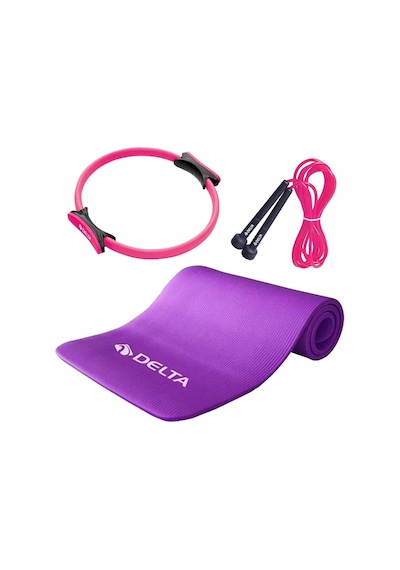 Delta- 15 mm Pilates Minderi 38 cm Pilates Çemberi Atlama İpi Seti Antrasit