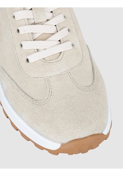 Krem Süet Deri Kadın Sneaker Ayakkabı