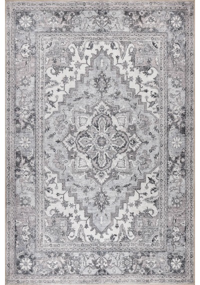 Artloop Stonart Eskitme Vintage Desenli Gri Otantik Yıkanabilir Şönil Halı Al 455 Gri 9