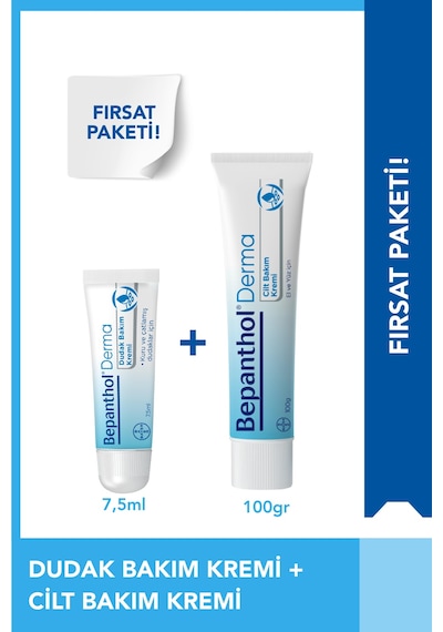 Bepanthol Cilt Kremi 100 G + Dudak Kremi 7.5 ML  Avantajlı Günlük Bakım Seti