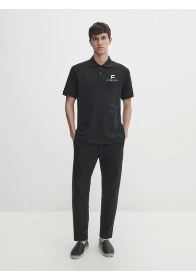 Yakası Düğmeli Yakalı Pike Baskılı T-shirt - Beyaz
