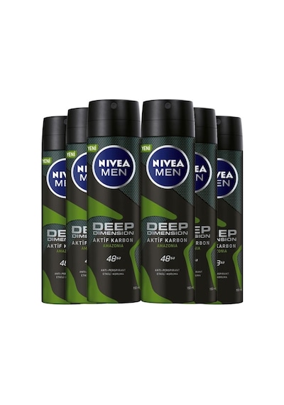 Nivea Men Deep Dimension Amazonia Aktif Karbon Erkek Sprey Deodorant 150 ML x 6