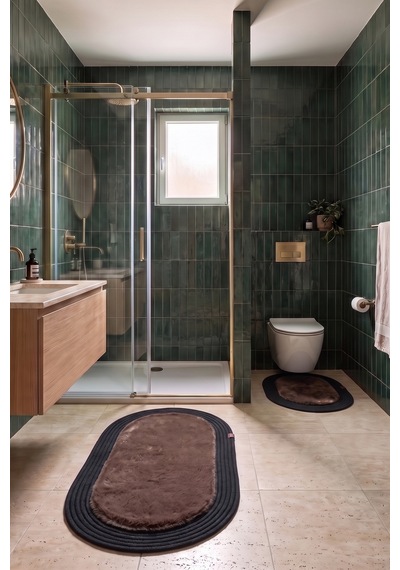 Banyo Paspası Takımı 60x100+40x60 Cm Düz Mouss Kahve & Siyah Kahve - Siyah