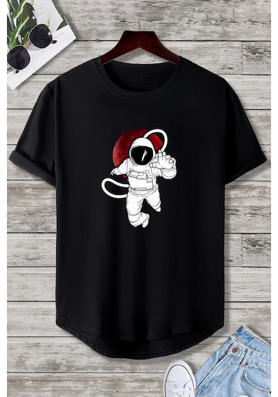 Uyguntarz Unisex Astronot Tasarım Tshirt Siyah