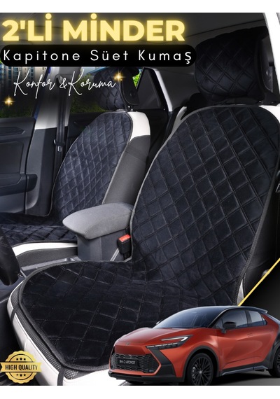 Toyota Ch-r Uyumlu 2'li Süet Oto Koltuk Minderi Terletmez Universal Tam Koruma A6 Siyah