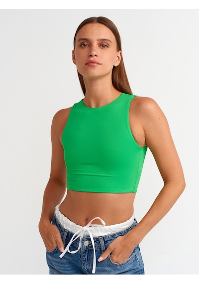 Dilvin Poliamid Crop Top Yeşil