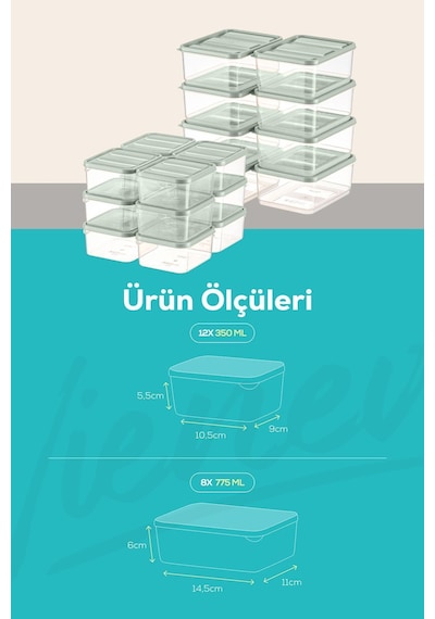 Vienev Mikrodalga Ve Difrize Uygun Buzdolabı Düzenleyici Organizer Saklama Kabı Seti Mint 20 Parça