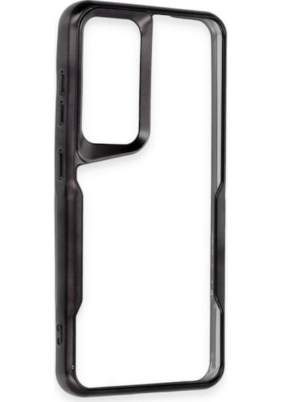 Samsung Galaxy Uyumlu  A34 Kılıf Metal Çerçeve Görünümlü Kırılmaz Boyi Kapak Siyah