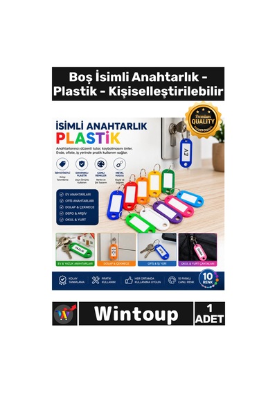 Anahtarlık Renkli Etiketli Metal Halkalı Boş İsimli Anahtarlık Plastik Şiselleştirilebilir 1 Adet
