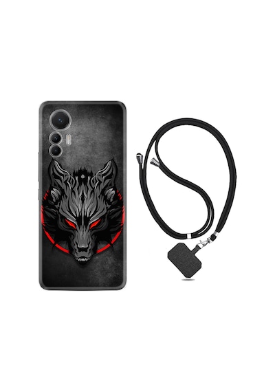 Xiaomi 12 Lite Kılıf İpli Boyun Askılı Desenli Silikon Dark Wolf 1813